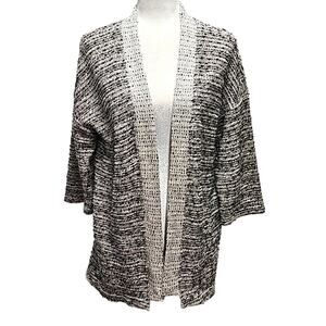 Old Navy Women Open Front 3/4 Sleeve Marled Black & White Cardigan Sweater Sz M